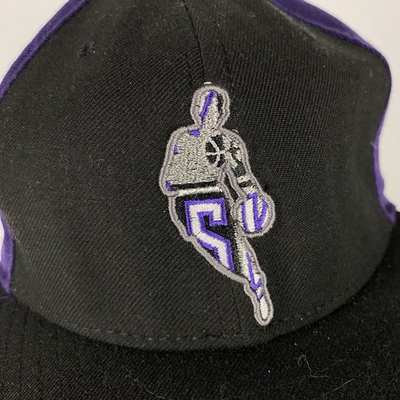 VTG New Era 59Fifty Sacramento Kings Fitted Hat Cap 7 5/8 Black Wool USA Made - Picture 3 of 10